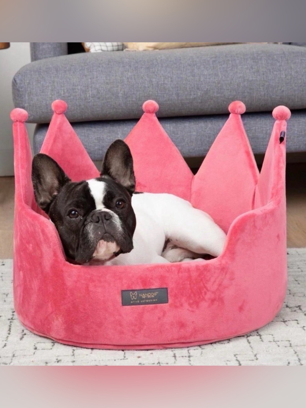 NANDOG Pet Crown Bed - Pink Plush Dog Bed
